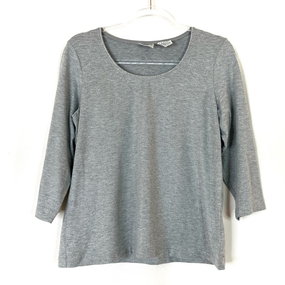 Chico's | 3/4 Sleeve Tee Shirt Gray Metallic Shimmer Scoop Neck Chico's 2/US L